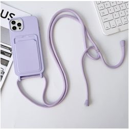 Mobigear Lanyard Card iPhone 15 Pro Silicone Capa com cordão e porta-cartões - Roxo