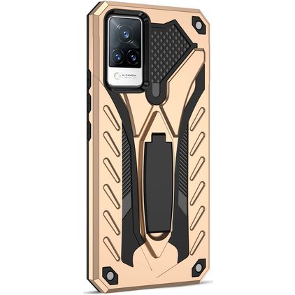 Mobigear Armor Stand Vivo V21 Funda Plástico rígido Carcasa Antigolpes con soporte - Dorado