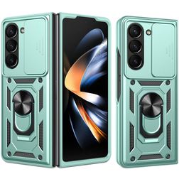 Mobigear Armor Ring Cam Slide Samsung Galaxy Z Fold 7 Plástico rígido Capa traseira Antichoque com anel e tampa deslizante para câmara - Verde
