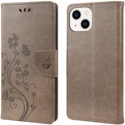 Mobigear Flowers iPhone 14 Wallet case - Grey