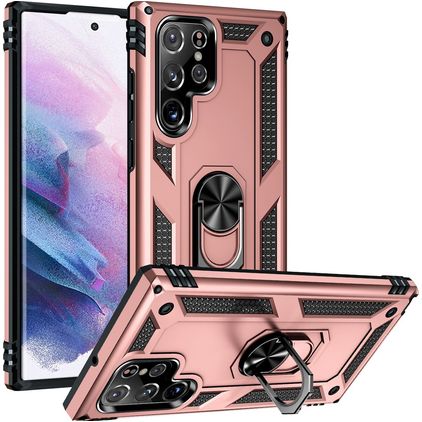 Mobigear Armor Ring Samsung Galaxy S23 Ultra Hårdt Bagsidecover Stødsikkert med ringholder - Rosaguld