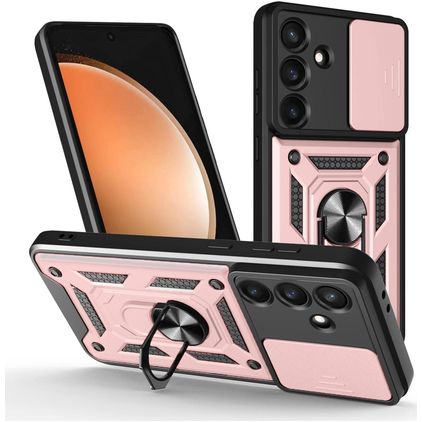 Mobigear Armor Ring Cam Slide Samsung Galaxy S25 FE Kova Suojakuori Iskunkestävä + Sormuspidike + Kameran liukusuoja - Ruusukulta