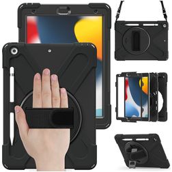 Mobigear SureGrip XGuard iPad 8 (2020) Case Plastic / Silicone Back cover + Stylus Holder + Shoulder Strap + Stand - Black