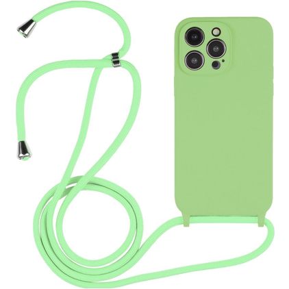 Mobigear Lanyard iPhone 14 Pro Silikone Cover med snor - Grøn