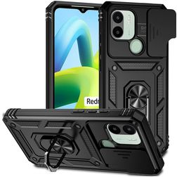 Mobigear Armor Ring Cam Slide Xiaomi Redmi A1 4G Hårdt Bagsidecover Stødsikkert med ringholder og Camera Slider - Sort