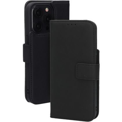 Mobiparts Wallet iPhone 15 Pro MagSafe Piel auténtica Funda tipo libro Cartera - Negro