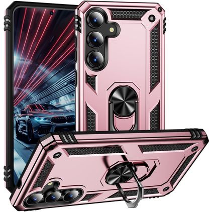 Mobigear Armor ring Samsung Galaxy S25 FE Hard Case Back cover Shockproof with Ring Holder - Rose Gold