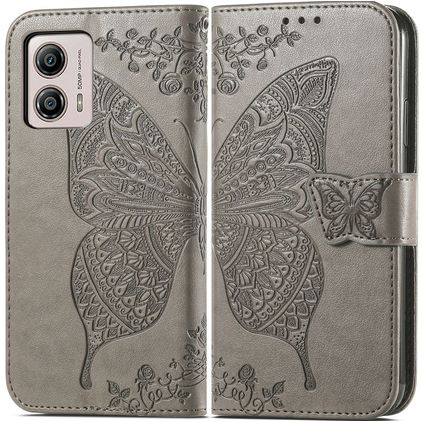 Mobigear Butterfly Motorola Moto G53 5G Funda tipo libro Cartera - Gris