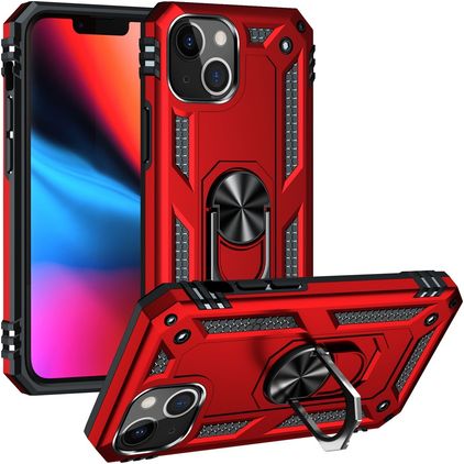 Mobigear Armor Ring iPhone 14 Plus Funda Plástico rígido Carcasa Antigolpes con anillo - Rojo