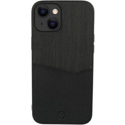 Valenta Card Slot iPhone 13 Aito nahka Suojakuori + Korttitasku - Musta