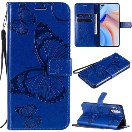 Mobigear Butterfly OPPO Reno 4 Knížkové pouzdro Peněženka - Modrá