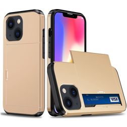 Mobigear Card iPhone 15 Kova Suojakuori Iskunkestävä + Korttitasku - Kulta
