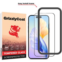 GrizzlyCoat Easy Fit iPhone 15 Härdat glas Skärmskydd - Skalvänligt + Monteringsram - Svart