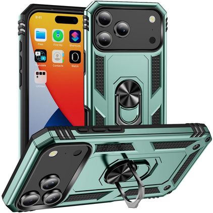 Mobigear Armor Ring iPhone 18 Pro Max Kova Suojakuori Iskunkestävä + Sormuspidike - Vihreä