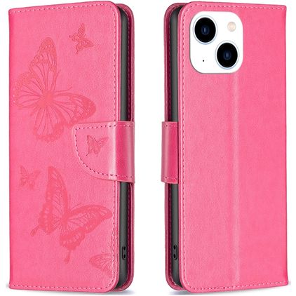 Mobigear Butterfly iPhone 15 Funda tipo libro Cartera - Magenta