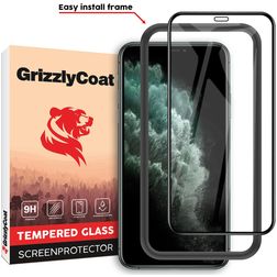 GrizzlyCoat Easy Fit iPhone XS Max Cristal templado Protector de pantalla - Compatible con fundas + Marco de instalación - Negro