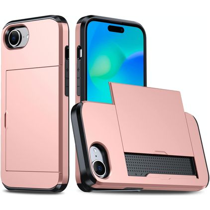 Mobigear Card iPhone 16e Plástico rígido Capa traseira Antichoque com porta-cartões - Rosa dourado