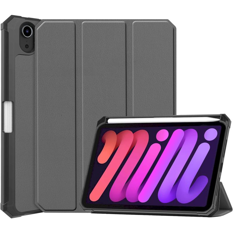 Mobigear Tri-Fold Shockproof iPad Mini 6 (2021) Funda tipo libro + Portalápices - Gris