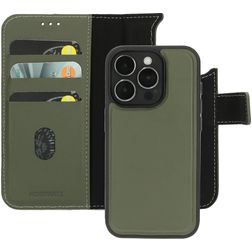 Mobiparts iPhone 15 Pro MagSafe Etui Skóra naturalna Etui z klapką 2w1 z odpinanymi pleckami typu portfel - Zielony
