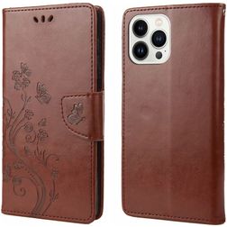 Mobigear Flowers iPhone 14 Pro Wallet case - Brown