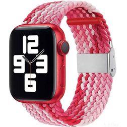 Mobigear Braided Nailon Apple Watch Ranneke Säädettävä taittolukko - 49/46/45/44 mm - Vaaleanpunainen / Punainen