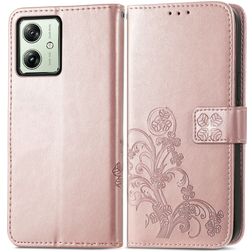 Mobigear Clover Motorola Moto G54 Capa livro Carteira - Rosa dourado