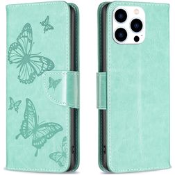 Mobigear Butterfly iPhone 16 Pro Max Pungetui med Seddelrum - Grøn