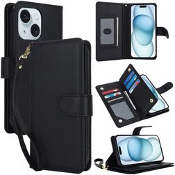 Mobigear Wallet iPhone 15 Plånboksfodral med sedelfack - Svart