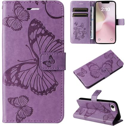 Mobigear Butterfly iPhone 17e Funda tipo libro Cartera - Morado