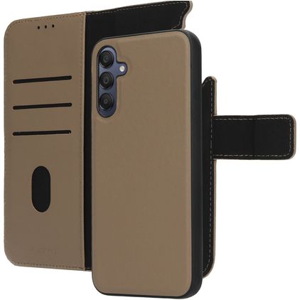 Mobiparts Samsung Galaxy A15 Cover Ægte læder Aftageligt 2-i-1-pungetui med Seddelrum - Taupe