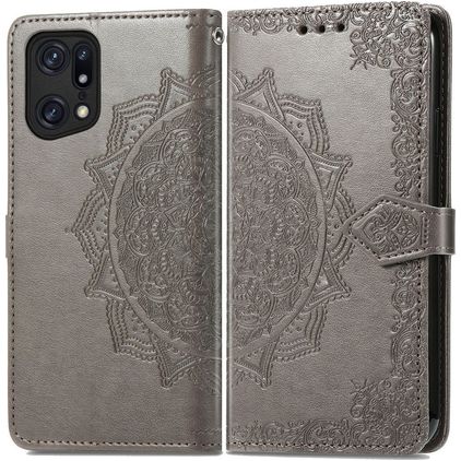 Mobigear Mandala OPPO Find X5 Knížkové pouzdro Peněženka - Šedá