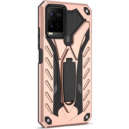 Mobigear Armor Stand Vivo Y21s Hårdt Bagsidecover Stødsikkert med Stander - Rosaguld