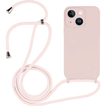 Mobigear Lanyard iPhone 14 Plus Silicone Capa com cordão - Sand Pink