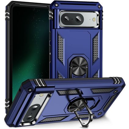 Mobigear Armor Ring Google Pixel 8a Tvrdý plast Zadní kryt odolný proti nárazům s prstýnkem - Modrá