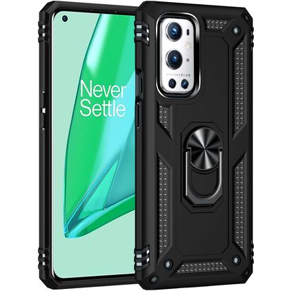 Mobigear Armor Ring OnePlus 9 Pro Hårdt Bagsidecover Stødsikkert med ringholder - Sort