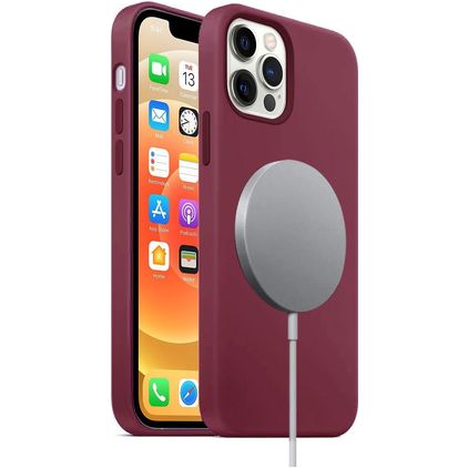 Mobigear Rubber Touch iPhone 12 Silikon MagSafe Zadní kryt - Vínová