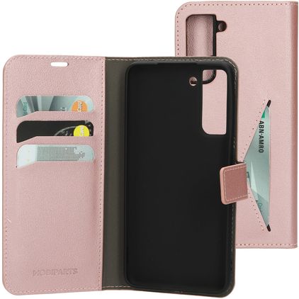 Mobiparts Classic Wallet Samsung Galaxy S21 FE Lompakkokotelo + Setelitasku - Vaaleanpunainen