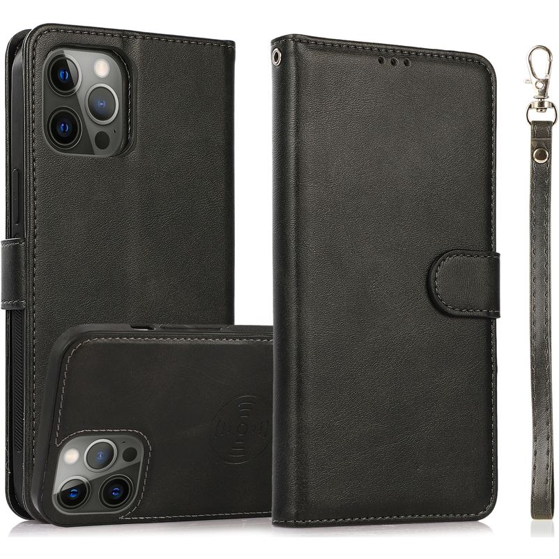 Mobigear Wallet iPhone 16 Pro Cover Aftageligt 2-i-1-pungetui med Seddelrum - Sort