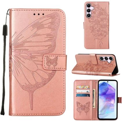 Mobigear Butterfly Samsung Galaxy A55 Wallet case - Rose Gold