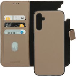 Mobiparts Samsung Galaxy A14 Funda Piel auténtica Funda tipo libro 2 en 1 con carcasa extraíble Cartera - Topo
