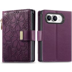Mobigear Flowers iPhone Duo Pungetui med Seddelrum - Lilla