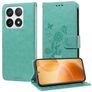 Mobigear Flowers Xiaomi 14T Pro Pungetui med Seddelrum - Grøn