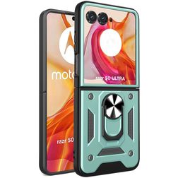 Mobigear Armor Ring Motorola Razr 50 Ultra Plástico rígido Capa traseira Antichoque com anel - Verde