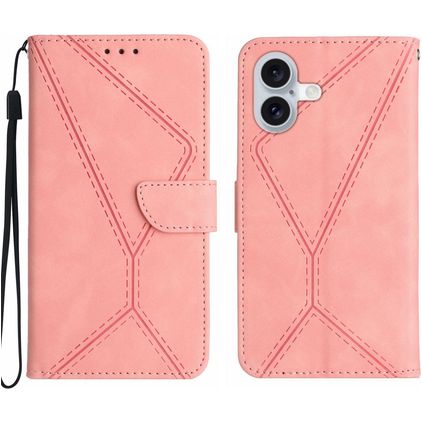Mobigear Stitch iPhone 17 Knížkové pouzdro Peněženka - Růžová