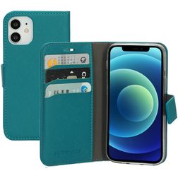 Mobiparts Saffiano Wallet iPhone 12 Mini Pungetui med Seddelrum - Turkis