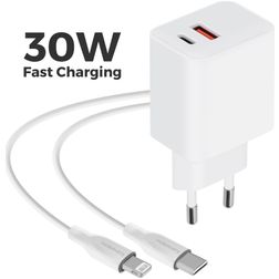 Mobiparts Wall Charger Dual USB / USB-C USB-C 1 Meter Power Delivery 30W 3A - White