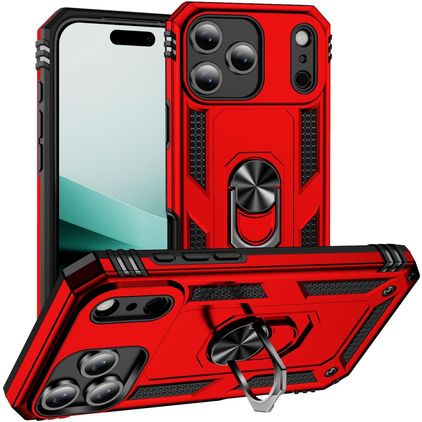 Mobigear Armor Ring iPhone 18 Pro Fodral Hårdplast Skal Stötsäkert med ringhållare - Röd