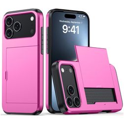 Mobigear Card iPhone 18 Pro Hard Case Back cover Shockproof with Card Holder - Rose Red