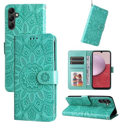 Mobigear Sunflower Samsung Galaxy A14 Lompakkokotelo + Setelitasku - Vihreä