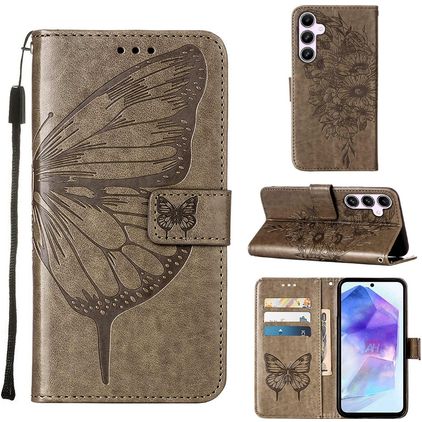 Mobigear Butterfly Samsung Galaxy A55 Cover a libro portafoglio - Grigio